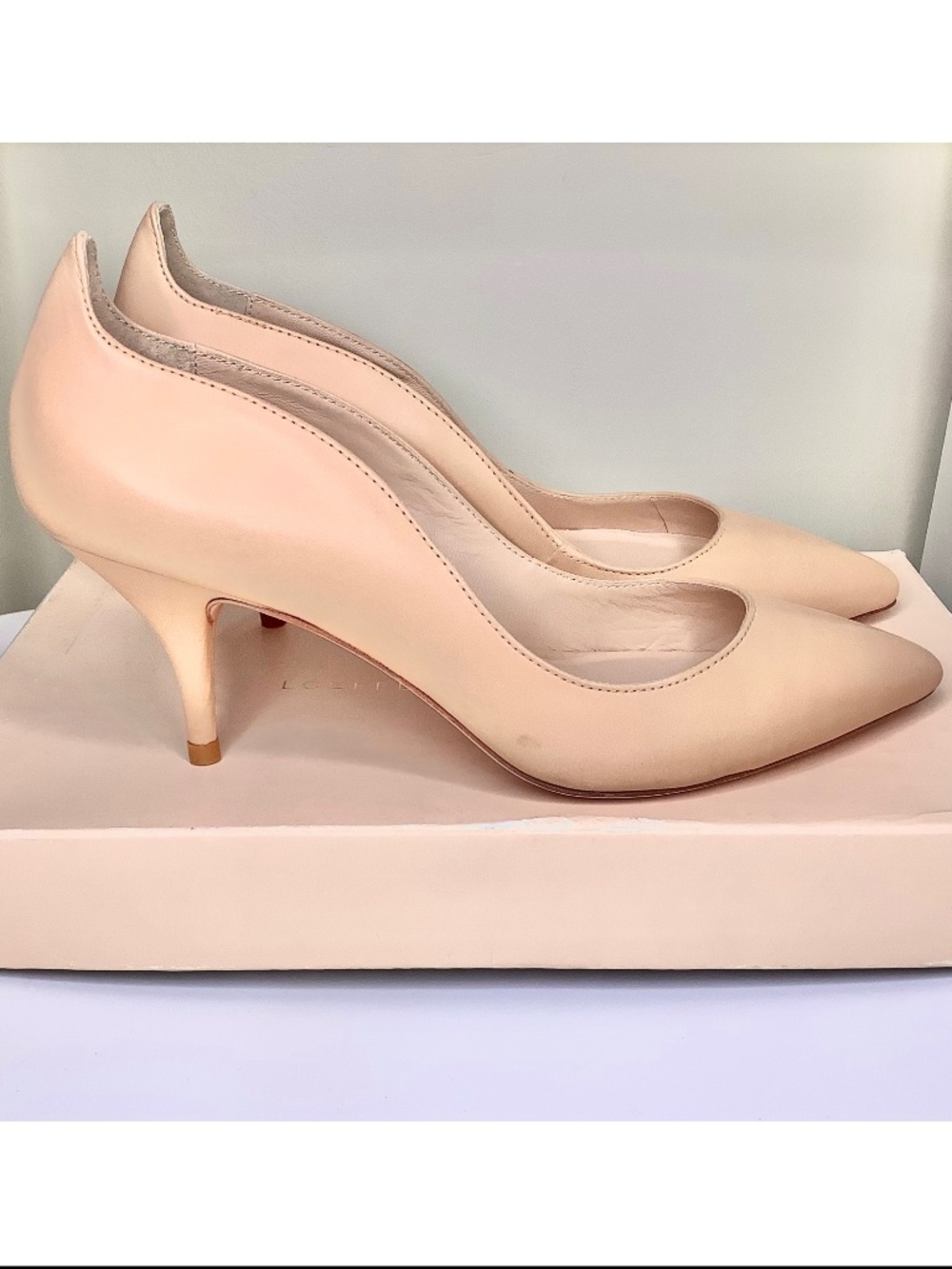 Loeffler Randall Point Toe Scallop Kitten Heels Leather Blush Nude Pink Wedding